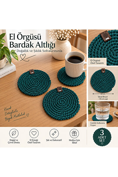 KALİA HOME El Örgüsü Bardak Altlığı | 3’lü Set