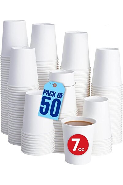 MARKQ [50 Cups] 7oz. White Paper Cups - Available in 4oz, 8oz, 12oz, 16oz- Di...