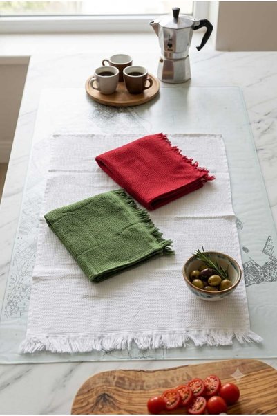 A.Z.H. (Set of 3) Decorative 100% Cotton 50X75Cm. Tasseled Pique Hand and Face Towel, Kitchen Towel, Cleaning B