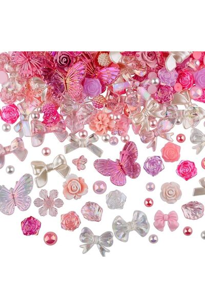 MAKINGTEC 350 Pieces 3D Resin ABS, Colorful Rose Flower Bows Butterfly Charms...