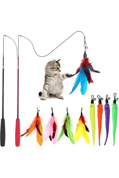 ToolHouse Interactive Cat Feather Wand Toy 11PCS Set Telescopic Rod Plush Toy...