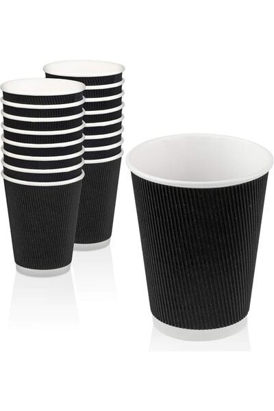 Fit Meal Prep [50 Pack] Disposable Hot Cups - 12oz Black Double Wall Insulate...
