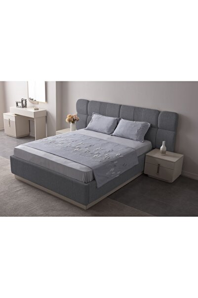 Lena Maison Punch Embroidered Chenille Fabric Double Bedspread Gray
