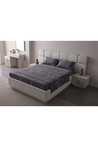 Lena Maison Punch Embroidered Chenille Fabric Double Bedspread Anthracite