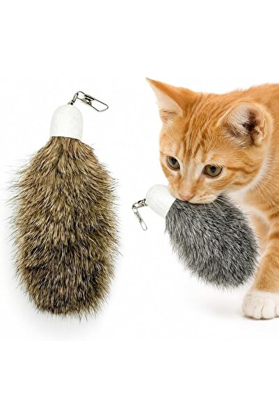 TERRIFI Cat Toy Refills for Interactive Play 2 Pack, Natural Rabbit Fur Wand ...