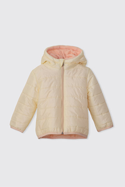 Panço Kız Bebek/Çocuk Kapüşonlu İçi Polar Ekru Mont