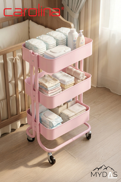 CAROLİNA Servis Arabası 35x45x80cm 3 Katlı Tekerlekli Metal Organizer Çok Ama...