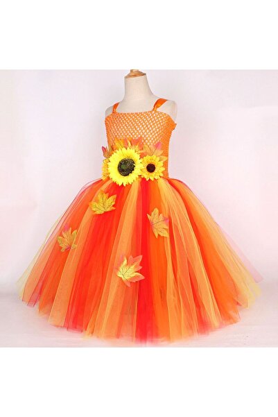 Funny Party Shop Costum Fete Zana Toamnei – Rochie Portocalie cu Floarea-Soar...