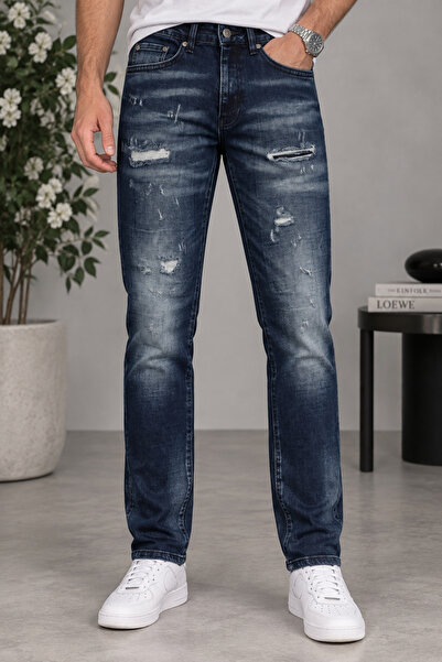 CEDY DENIM Special Washed Ripped Detailed Slim Fit Narrow Leg Lycra Jeans Pre...