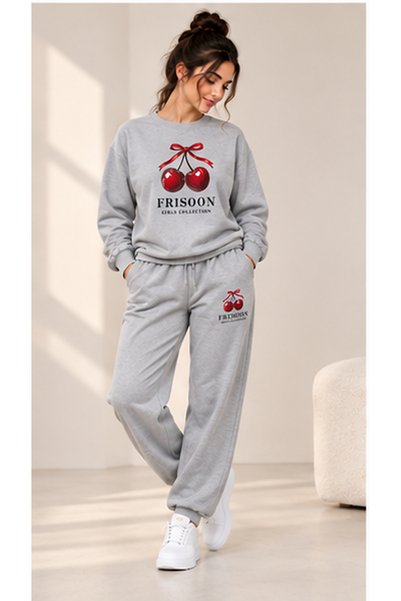 frısoon Cherry Printed Women's Winter Tracksuit Set
