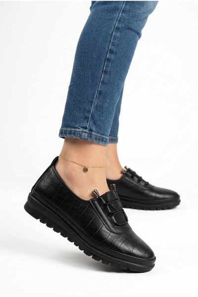 Gönbeler Black Women's Daily Casual Shoes Without Laces Flexible Comfortable ...