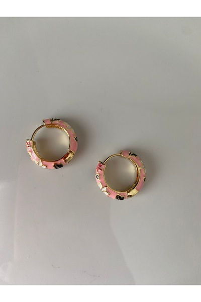 Anetta Jewelry Kadın pembe renk mineli halka model küpe(2 cm)