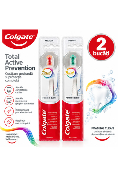 Colgate Set 2 periuțe pentru curățare totală cu spumă