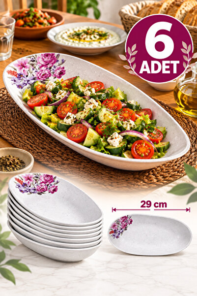 Binbirreyon 6 Pieces of Granite Patterned Melamine Plates with Floral Motifs,...