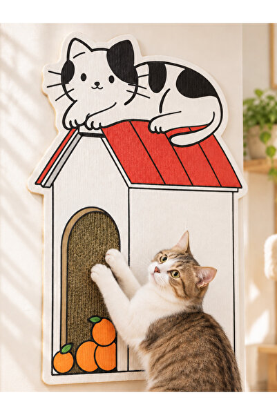 BEYLİNİ Dekoratif Kedi Tırmalama Halısı Yapışkanlı Duvar Tipi Baskılı Kedi Tı...