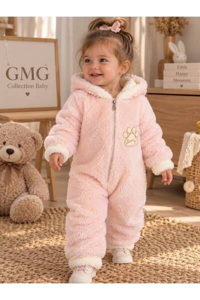 GMG Baby Wellsoft Hooded Zippered Winter Baby Romper with Embroidery