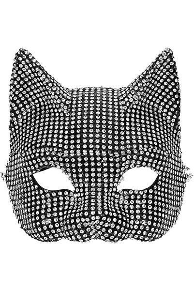 GENERAL Rhinestone Cat Mask for Women, Shiny and Stylish Cat Costume Mask for...