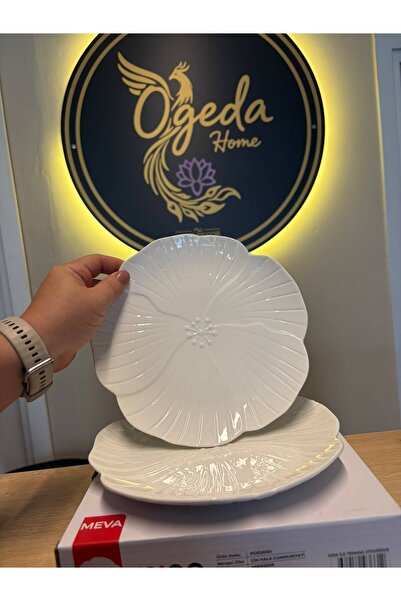 Ogeda Home 2'li Porselen Beyaz Servis Tabağı - 2 Kişilik Porselen Çiçek Desen...