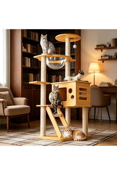 Vitakit Cat Climbing Frame, All-in-One Cat Tree and Bed, Transparent Space Ca...