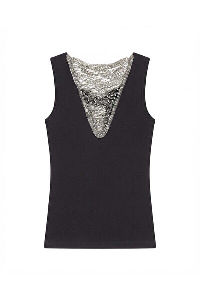Bade Butik Coffee Beaded Ribbed Blouse