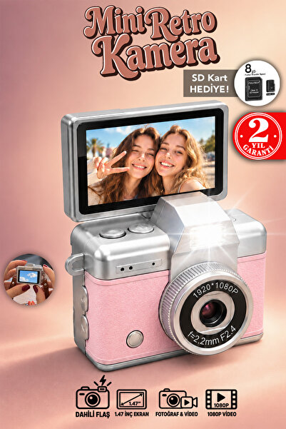 mimtec Mini Retro Dijital Kamera - Flaşlı Katlanabilir Ekran 1080P HD Video S...