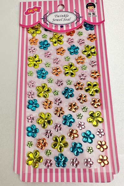 Modex Renkli Çiçek Şekilli Kristal Görünümlü Yapışkanlı Taş Sticker (Ajanda,Telefon,Bardak)