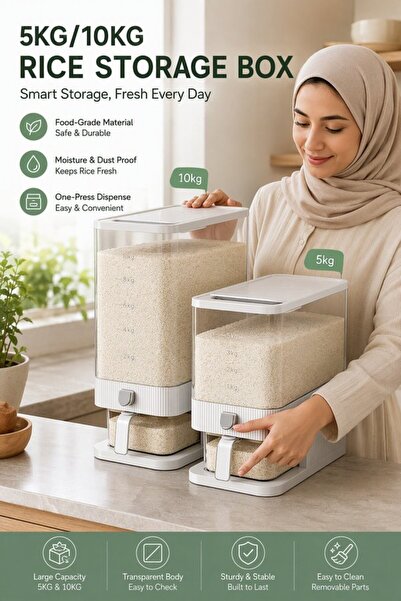 Generic 5kg Rice Dispenser Airtight 1Pc Food Grade Pp Large Capacity Transpar...