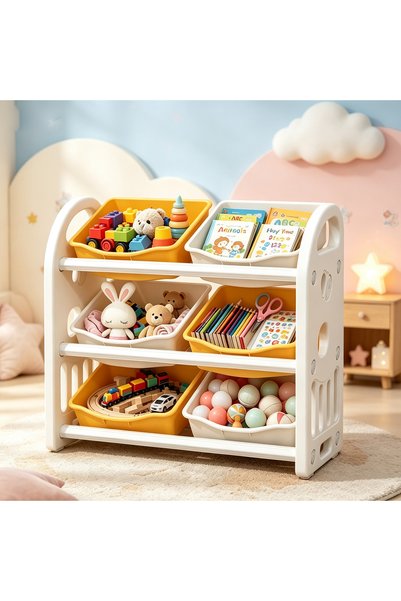 YESMAX 3 Layer Storage Organizer Shelves, Home Storage Rack with 6 Storage Bo...