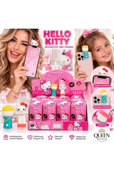 QUEEN AKSESUAR Sevimli Hello kedili Mini Figür telefon süsü yapışkanlı aksesuarı