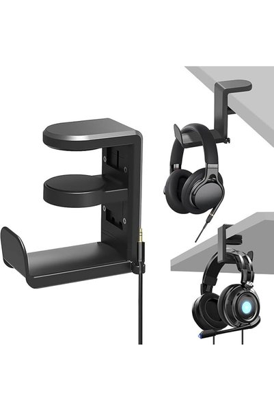 GoodTool Under Desk Headset Holder with 360° Rotation, Clip-On Headphone Stan...