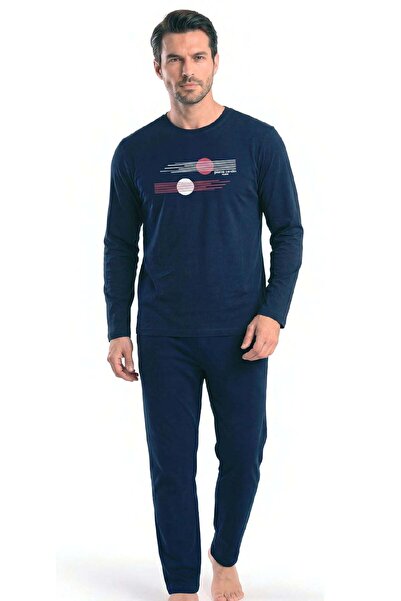 Pierre Cardin 6153 Men's Long Sleeve Crew Neck Pajama Set - Navy Blue