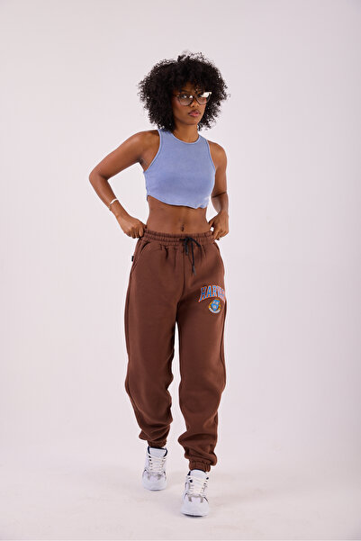 Superbluemexico Women's Coffee Color Basic Jogger Pants