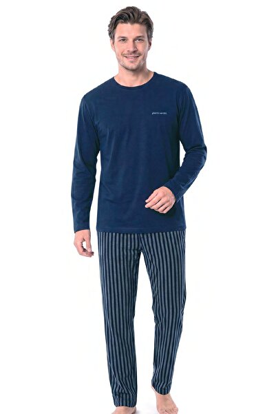 Pierre Cardin 6147 Men's Long Sleeve Crew Neck Pajama Set - Navy Blue