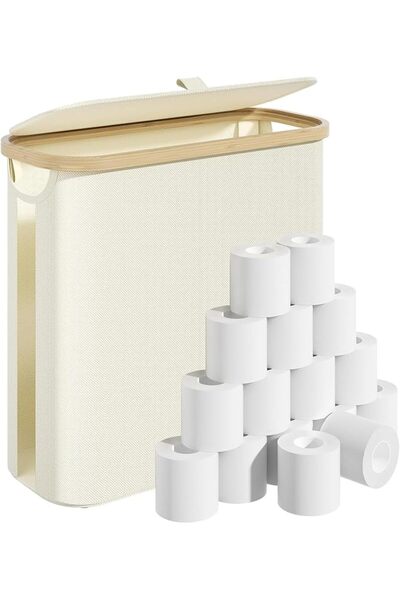 GENERAL Mylindde Toilet Paper Storage Basket with Lid and Handle, Foldable To...