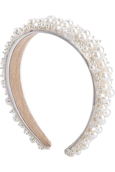 ASKIND Faux Pearl Headbands, Women's White Pearl Hairbands, Bridal Hair Hoop ...