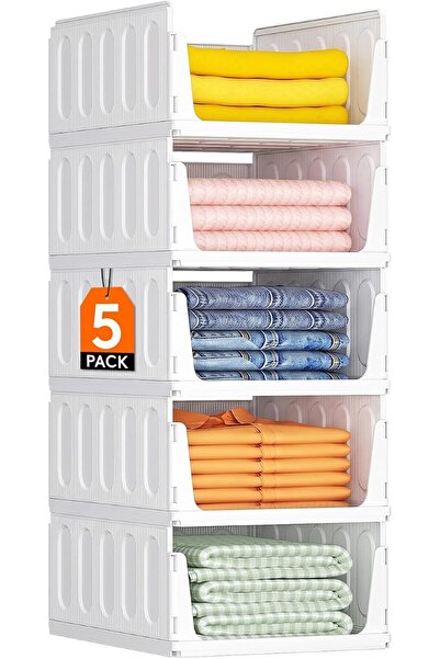 Lifewit Wardrobe Storage Organisers, 5 Pack Stackable Closet Organizers, Plas...