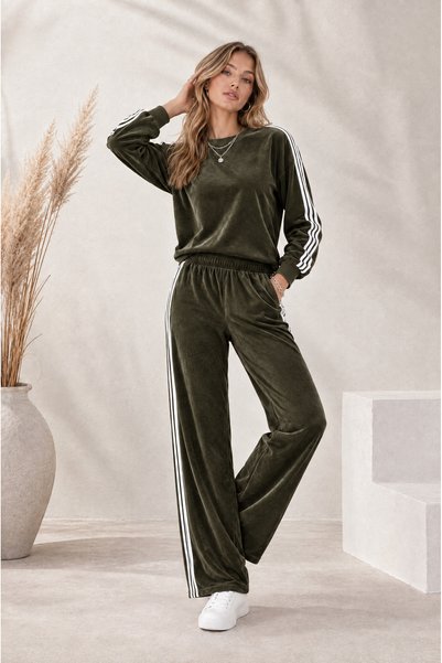 Missrelda Moda Sporty Stylish! Women's Crew Neck Striped Sleeve Sweatshirt an...