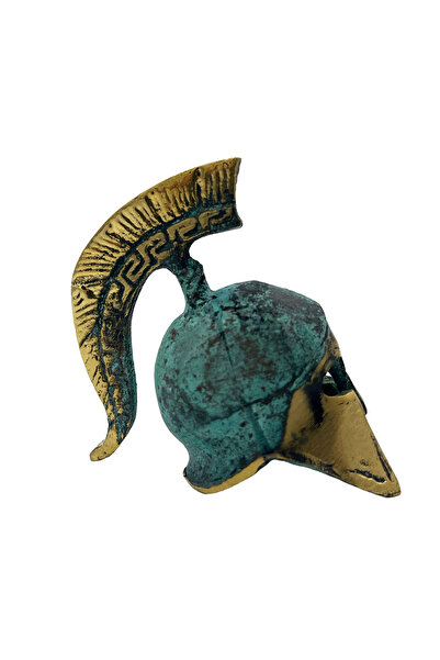 Hediyelik El Yapımı Bronz Metal Sparta Truva Savaşçı Kaskı Heykel Figür Miğfer