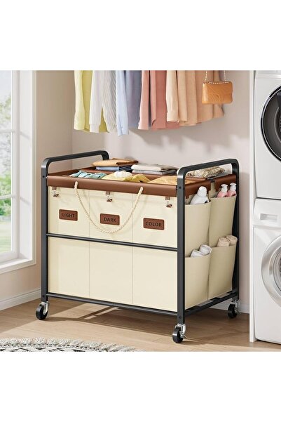 Tajsoon 350L Extra Large Laundry Sorter 6 Section, Heavy Duty Laundry Basket ...
