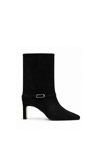 Vario Genuine Suede Women's Boots Without Zipper 346 Black Suede (Black Suede)