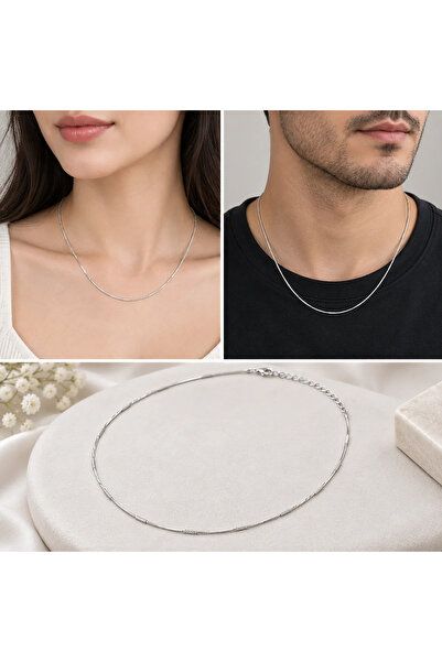 FM 💎   Premium Shiny and Stylish Thin Silver Color Flat Chain 316L Steel Nec...