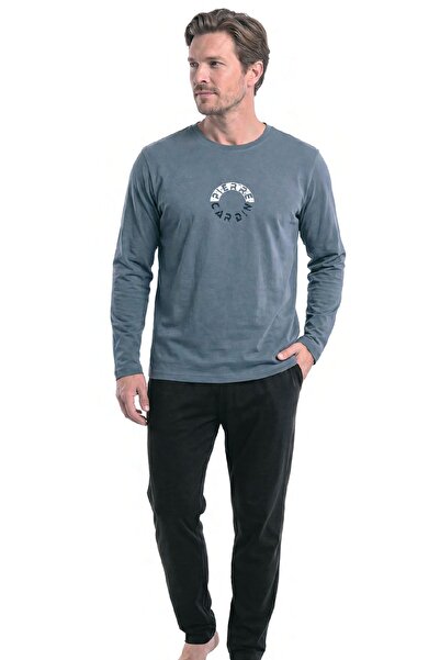 Pierre Cardin 6155 Men's Long Sleeve Crew Neck Pajama Set - Gray