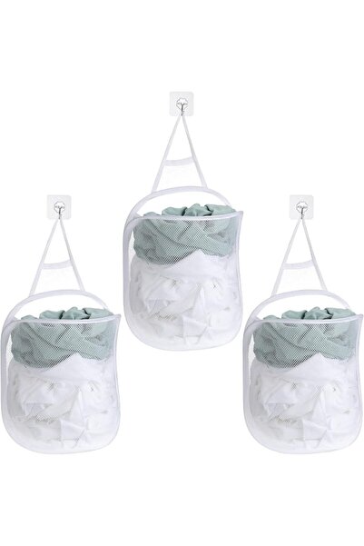 TERRIFI 3Pcs Foldable Mesh Hanging Laundry Hamper with Carry Handle, Wall Doo...