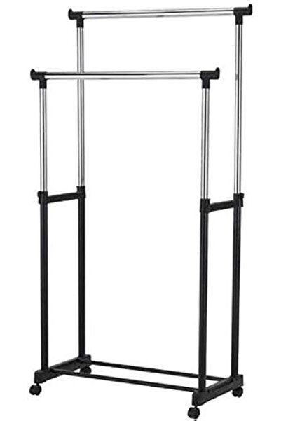 Other Removable and Retractable Black Metal Double Pole Telescopic Clothes Ha...
