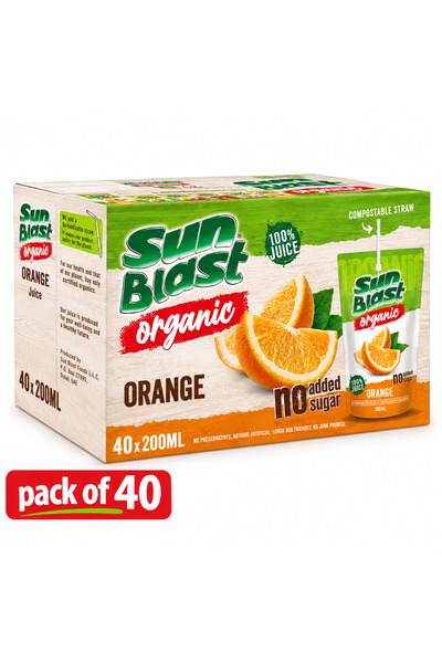 Sun Blast عصير برتقال عضوي (100% طبيعي) بدون سكر مضاف - 200 مل × 40 عبوة |   ...