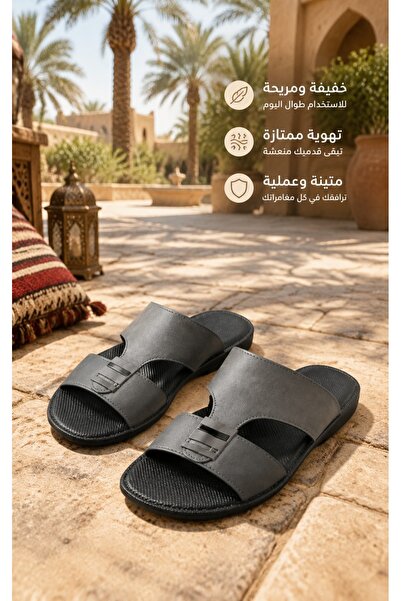 Generic Brand شباشب رجالية جلدية مفتوحة من الأمام بحزامين ومشبك مزخرف، مريحة ...