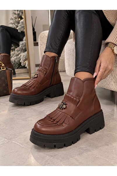 Moldo Shoes Ema Кафяви кожени ботуши, Естествена кожа