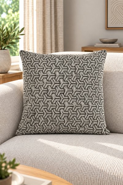 texta home deco Prizma Geometrik Dokuma Kırlent Kılıfı Vizon - 50x50 cm
