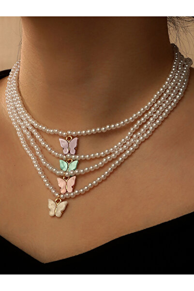 Take Two By Styli Set Of 4 - Beaded Butterfly Pendant Necklace