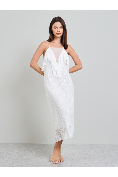 Take Two By Styli White Embroidered Lace Slip Dress